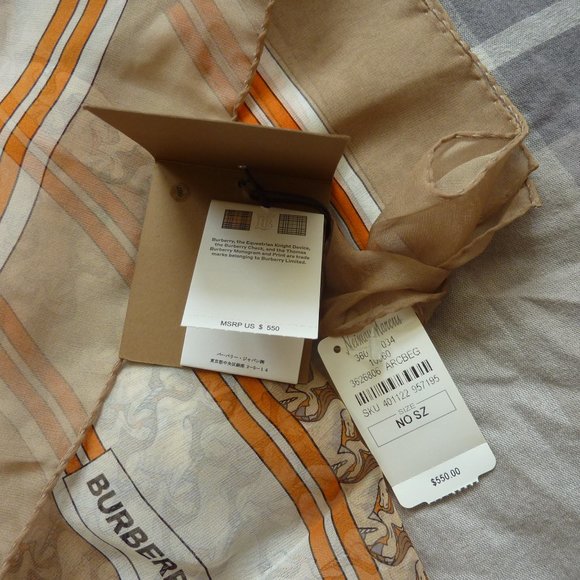 Burberry Unicorn Chiffon Pattern Silk Logo Scarf - Picture 4 of 12
